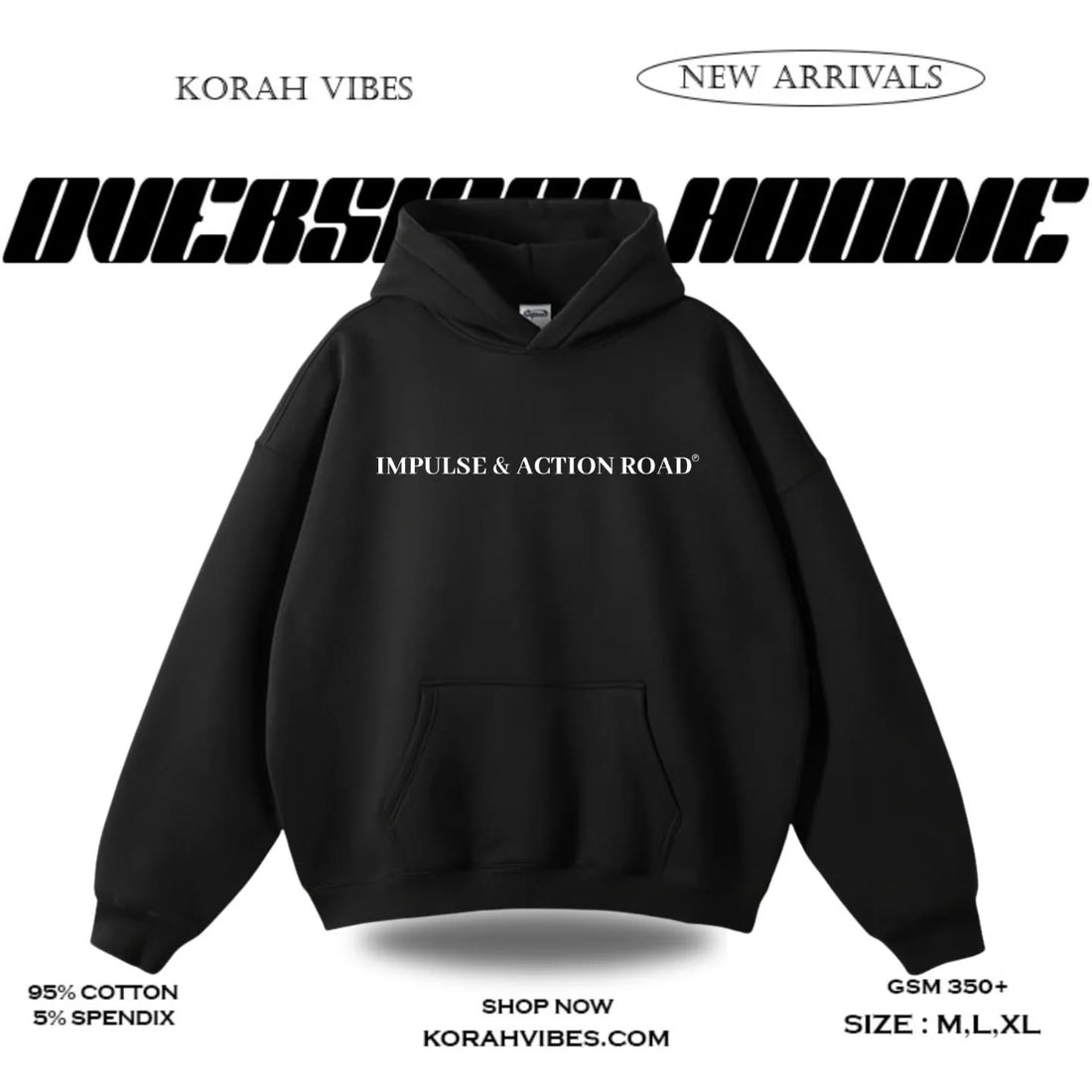 IMPULSE ROAD PREMIUM OVERSIZED BLACK HOODIE