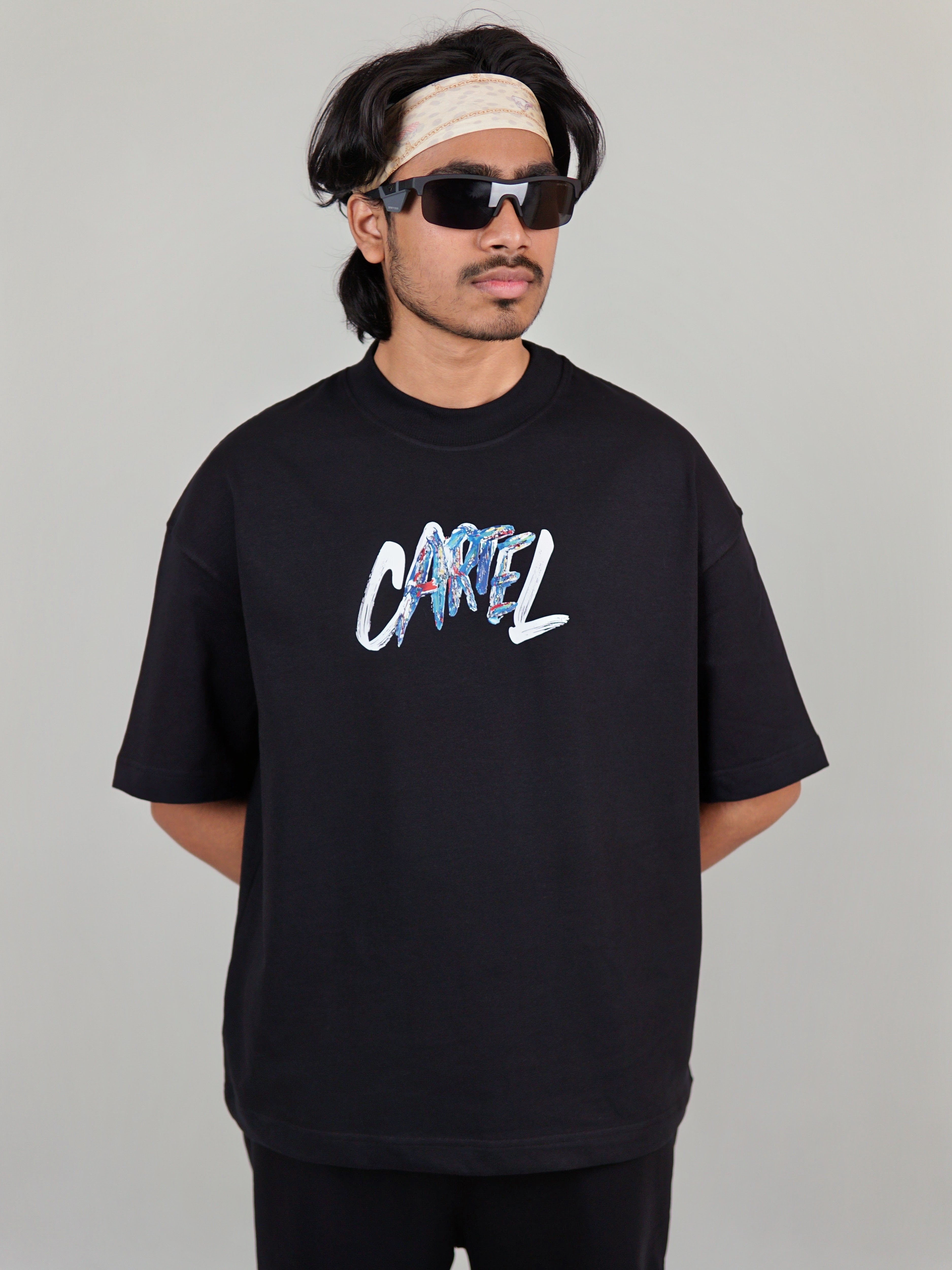 トップス Cartel Hand Distressed Tshirt Black Shor Drop Tshirt / CARTEL
